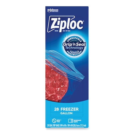 Ziploc Zipper Freezer Bags, 1 gal, 2.7 mil, 9.6" x 12.1", Clear, PK252 PK 314445